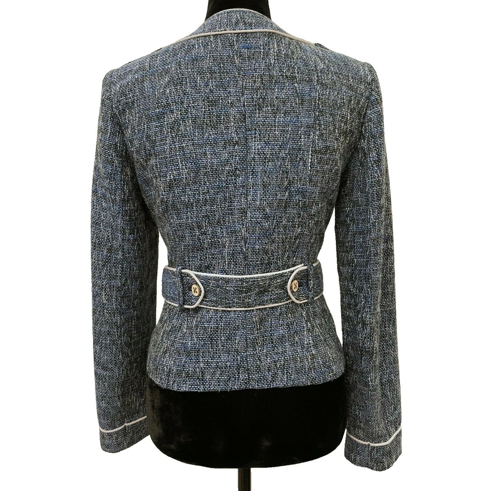 Vintage Cache Womens Multi Pocket Jacket Size 6 Blue Metallic Woven Tweed Blend - Picture 7 of 13